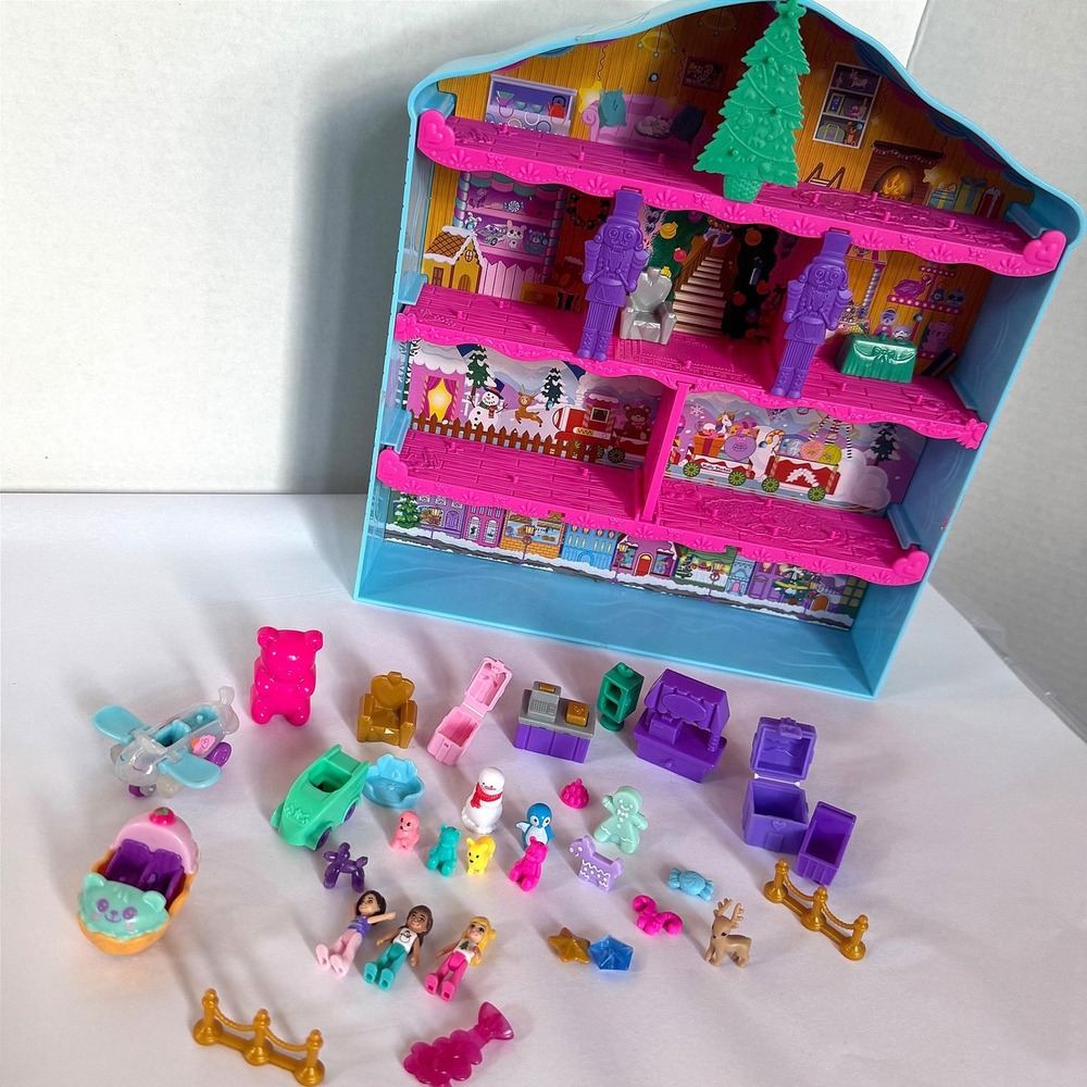 Polly Pocket Christmas Advent Calendar House Playset Dolls Animals 30+ Piece Toy